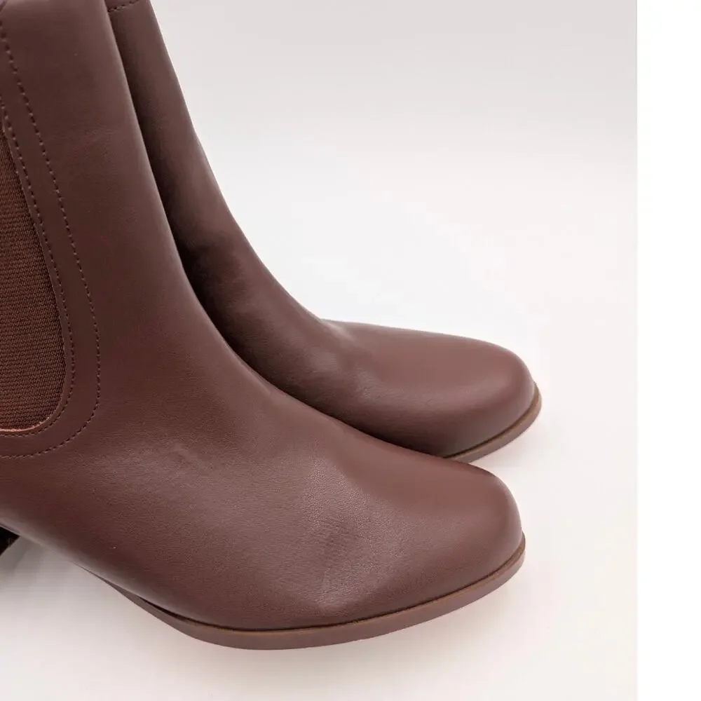 Chase + Chloe Junie Ankle Boots Elastic Panel Women's Cognac Brown Sz US8.5 EU39